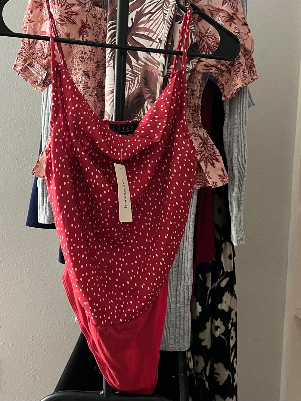 Trixxi Red Spotted Cowl Neck Cami